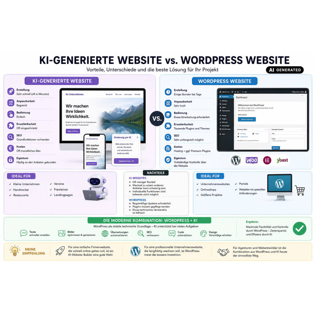 KI-generierte Website vs. WordPress-Website