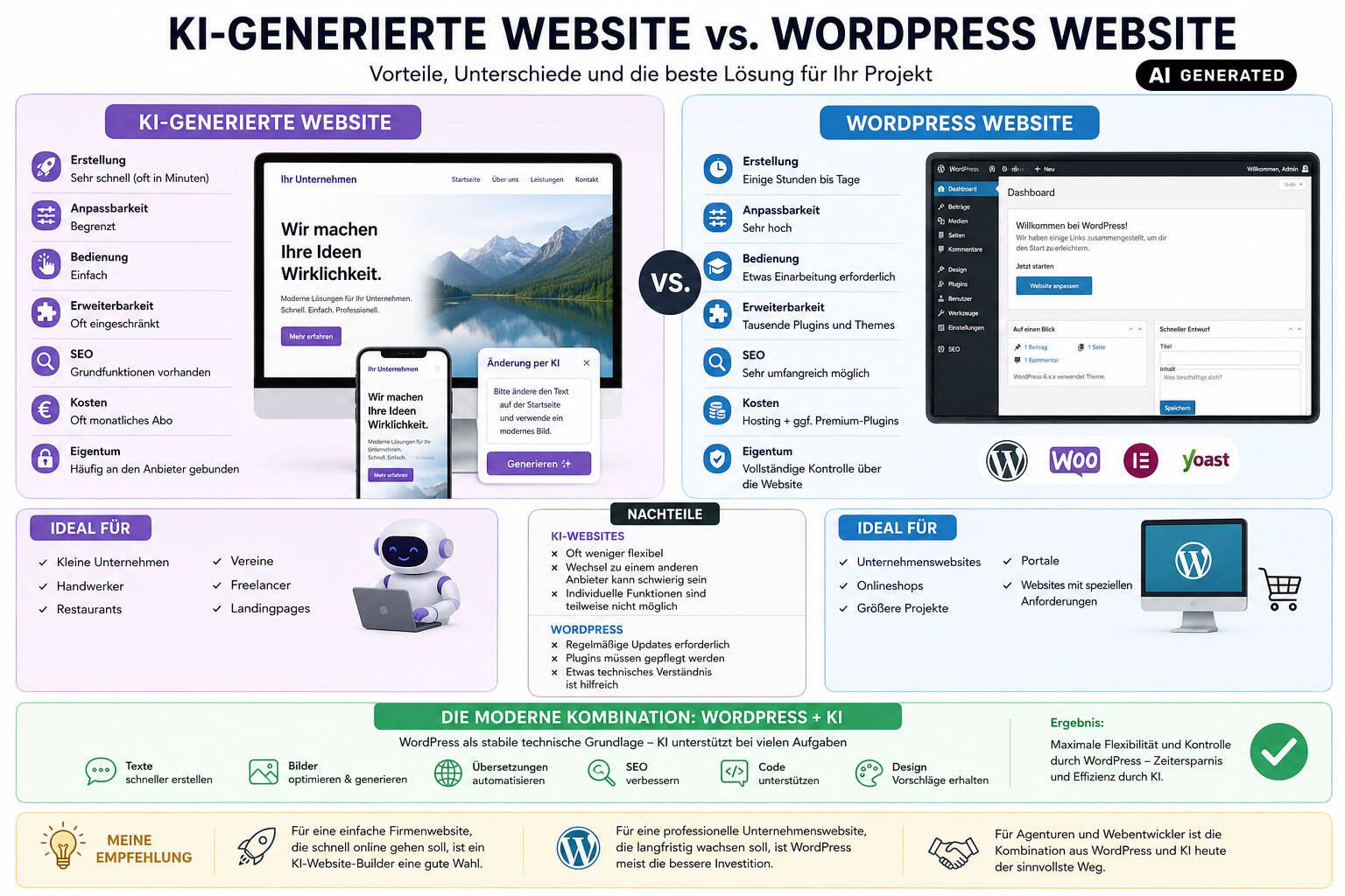 KI-generierte Website vs. WordPress-Website